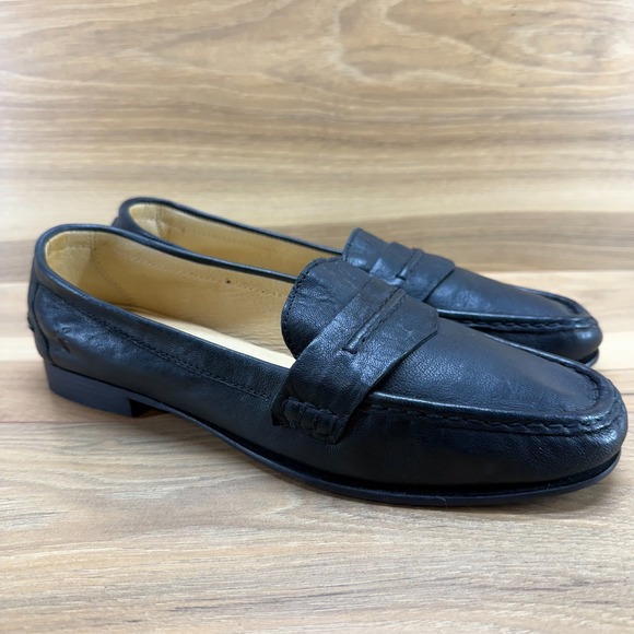 FRYE Black Leather Loafers Womens 10 Black Soft Leather Flats - Picture 2 of 11